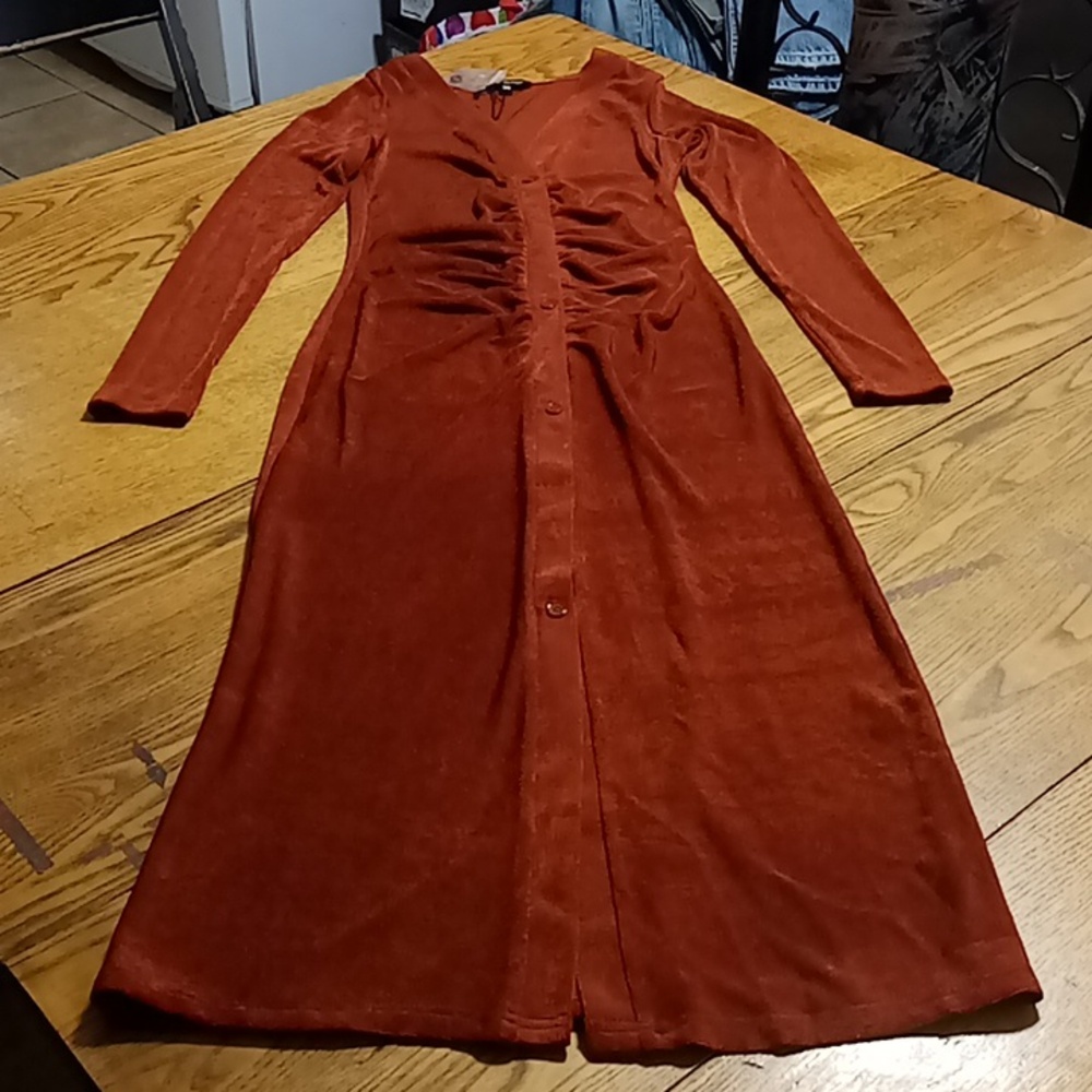 Area Stars Women's Dress XS NEW Maxi  Brown Rust Party Casual Long Sleeves